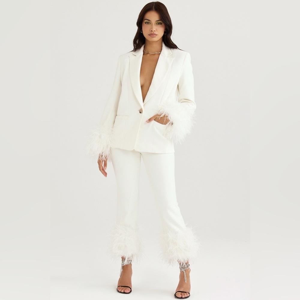 House of CB Iman Ivory Oversized Blazer & Fae Hem Trousers Size XS